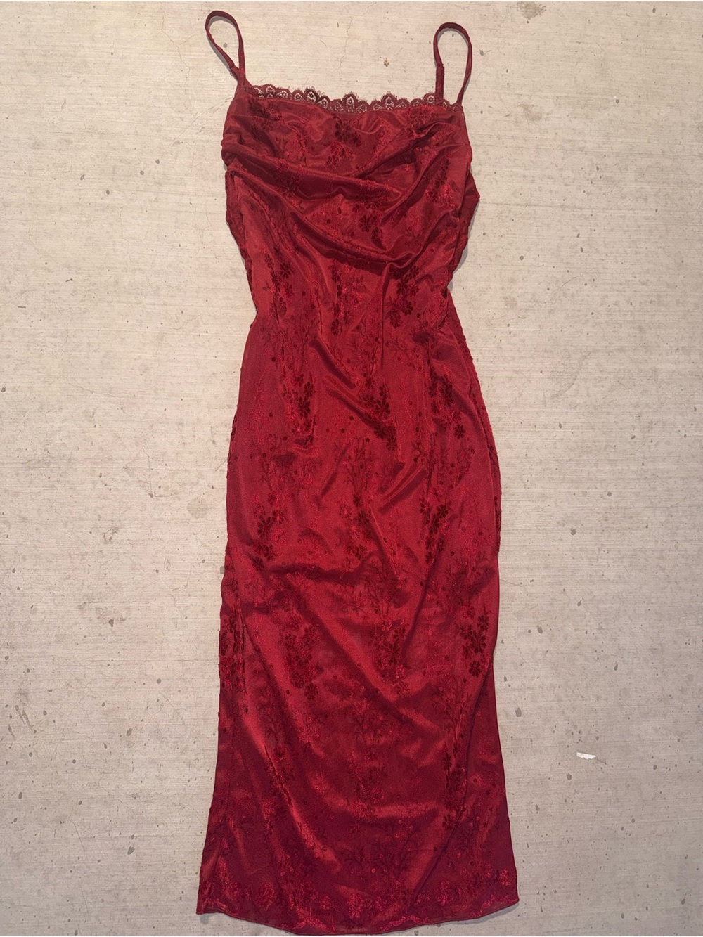 Red Lace-Trim Slip Dress - Women's Evening Dress - small